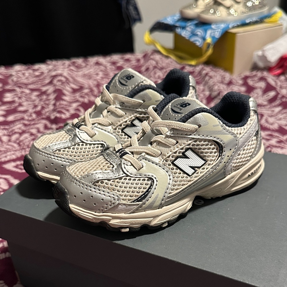 New Balance Kids' Cream and Black Sneakers